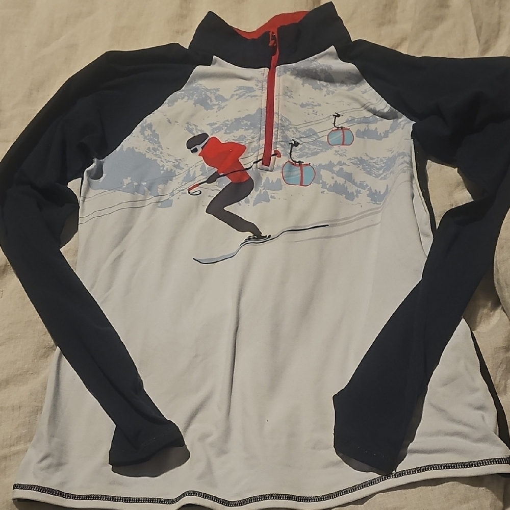 Ski Navy Blue and Red Ski Print Women's Top